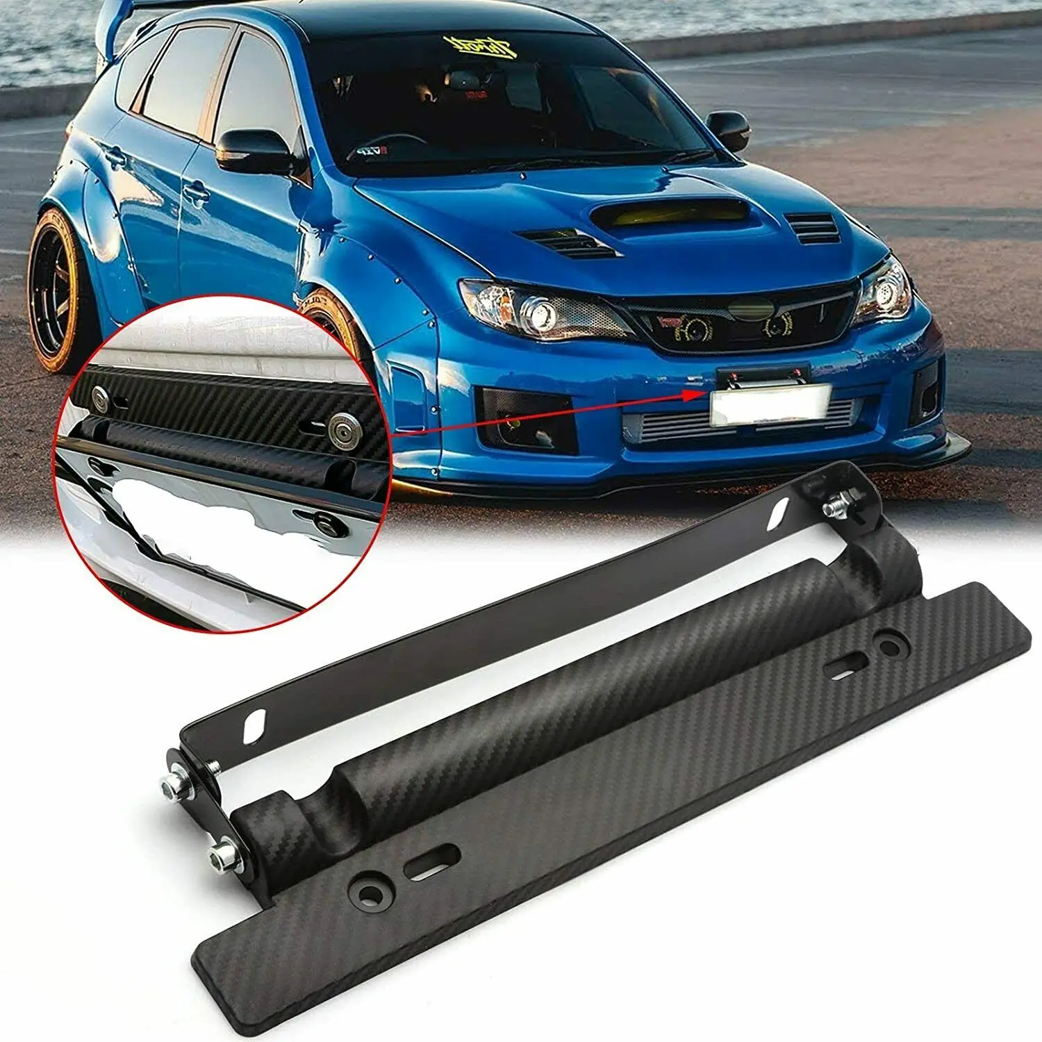 

No Drill Carbon Fiber Pattern Front Adjust License Plate Mount Bracket Relocator Holder JDM Universal