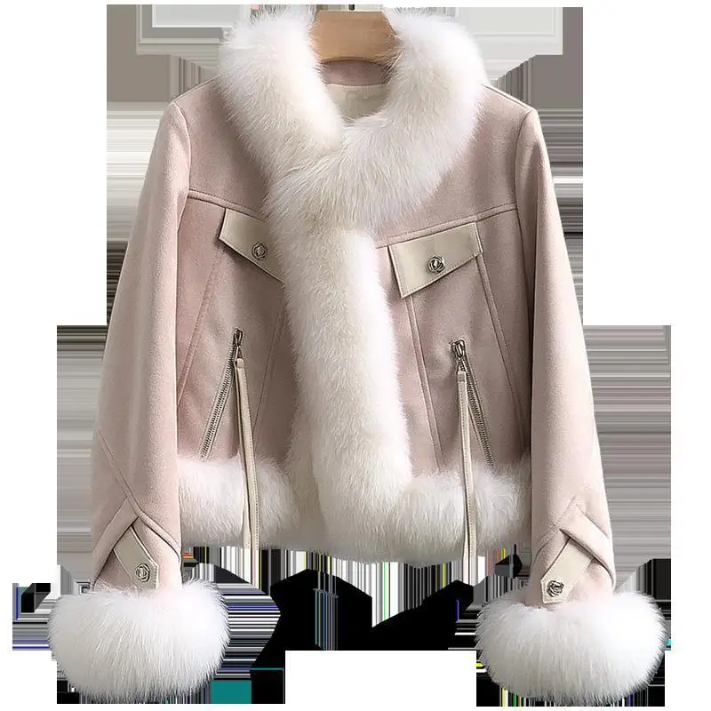 

Whole Skin Fox Fur Grass Coat Women's Short Winter Haining New Down Coat2023