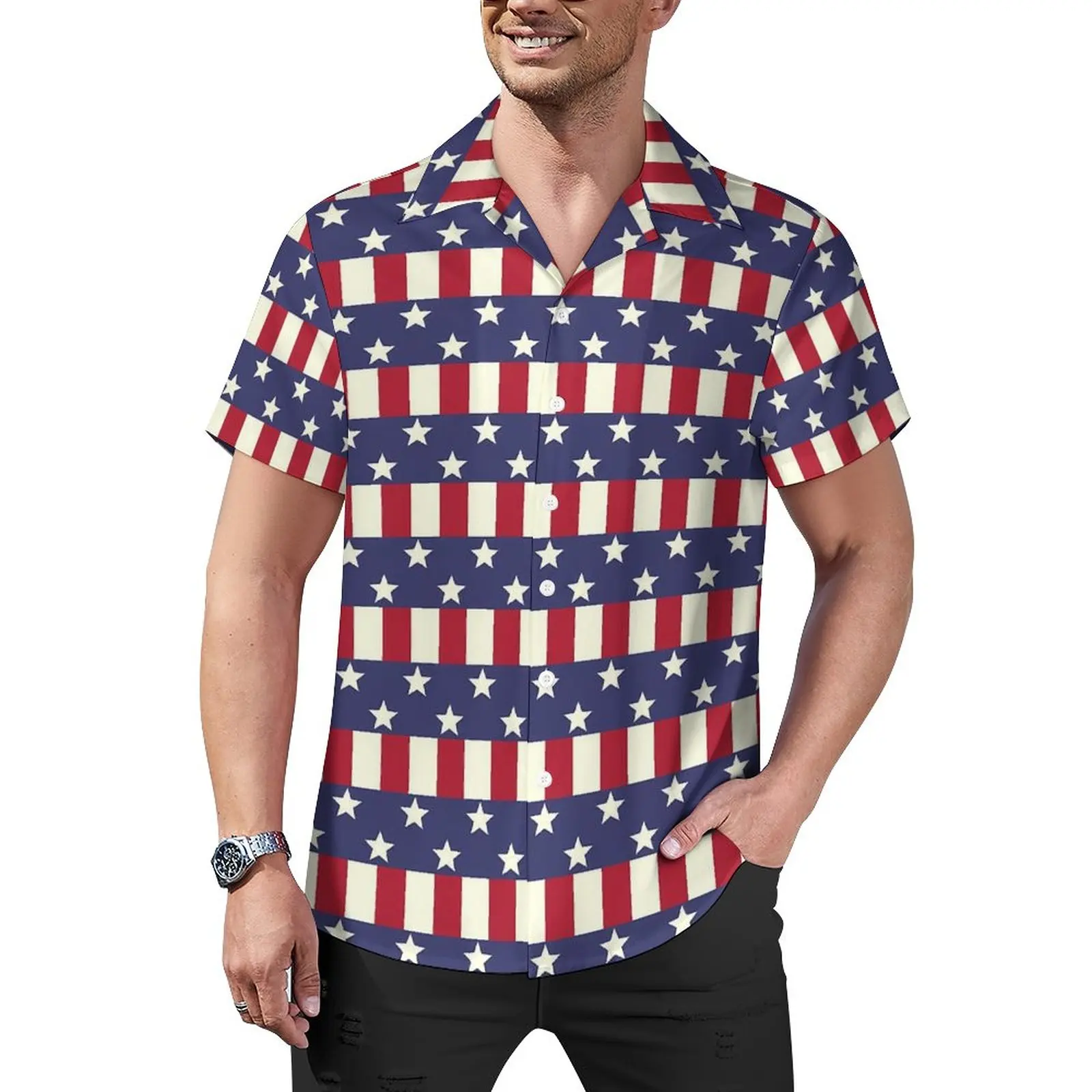 

Patriotic USA Flag Blouses Man Stars and Stripes Casual Shirts Hawaii Short Sleeve Graphic Y2K Oversized Beach Shirt Gift