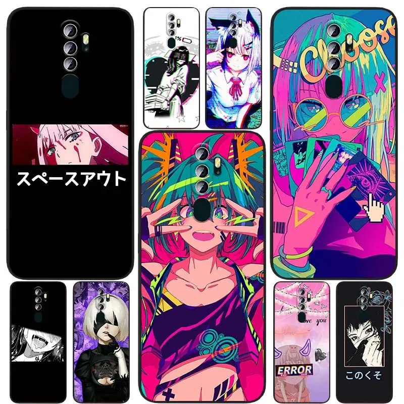 

Cute Ahegao Manga Girl For OPPO Find X5 X3 X2 Neo Lite A74 A76 A72 A55 A54S A53 A53S A16S A16 A9 A5 5G Black Soft Phone Case