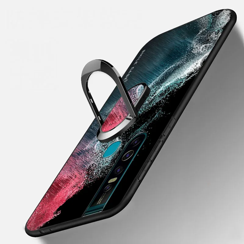 

For Tecno Camon 15 Pro Case 6.53 Inch Soft Black Silicone Magnetic Car Holder Ring Phone Cover for Tecno Camon 15 Pro Coque