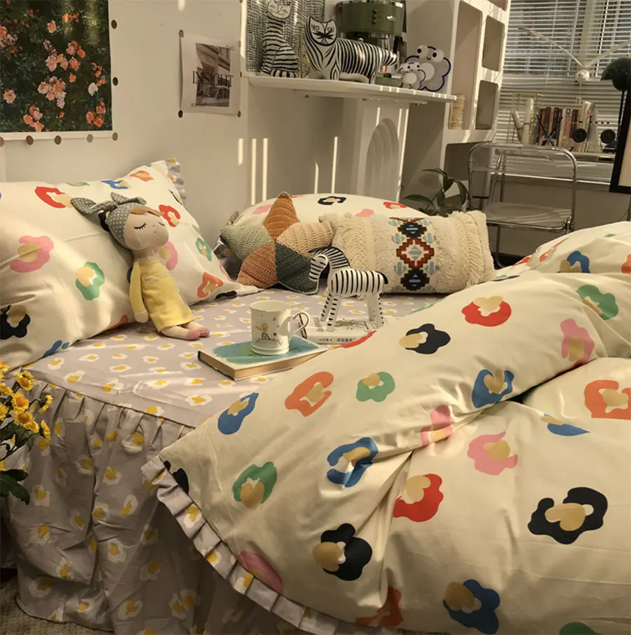 

Fashion colorful geometric bedding set kid teen,cute double cotton full queen home textile bed dress pillow case duvet cover