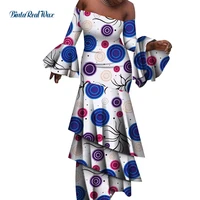 ankara print long dresses draped ruffles dress african dresses for women bazin riche traditional african clothing wy4707