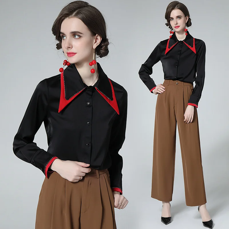

Chiffon Women's Blouse Summer Polo Shirt Fashion Solid Color Top Loose Long Sleeve Casual Female Clothes