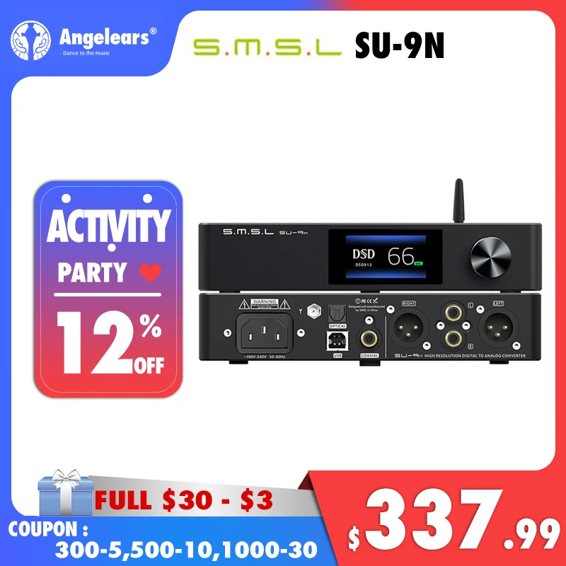 

SMSL SU-9n ES9038PRO DAC Bluetooth 5.0 DSD512 PCM768kHz/32Bit with Remote Control SU9N Hi-Res Decoder