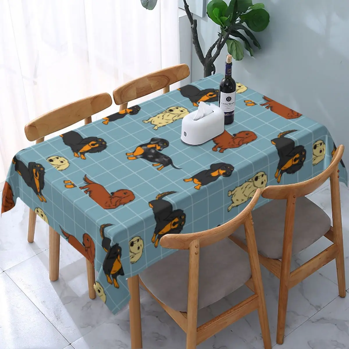 

Cute Dachshund Tablecloth Rectangular Elastic Waterproof Wiener Sausage Badger Dog Table Cloth Cover for Party