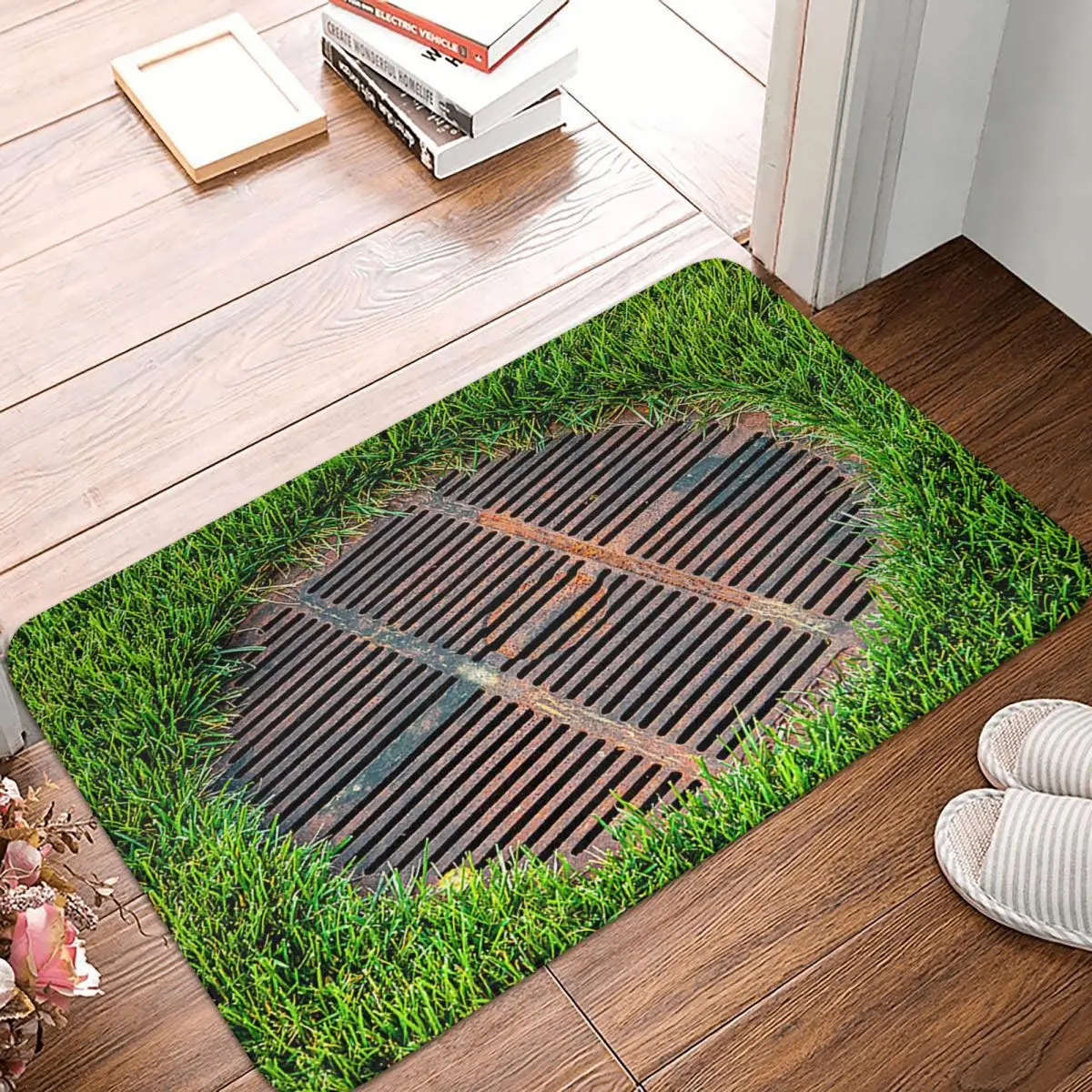 Funny 3D Traps Manhole Cover Doormat Bathroom Printed Soft Mat Kitchen Door Floor Hallway Anti-slip Floor Rug Door Mat Area Rugs