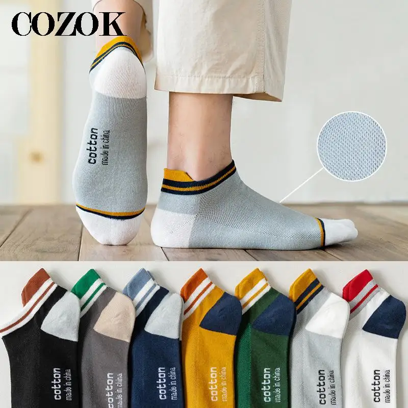 3 Pairs Mens Cotton Short Socks New Korean Style Trendy Sport Socks Summer Mesh Patchwork Male Ankle Sock Men Calcetines Hombre