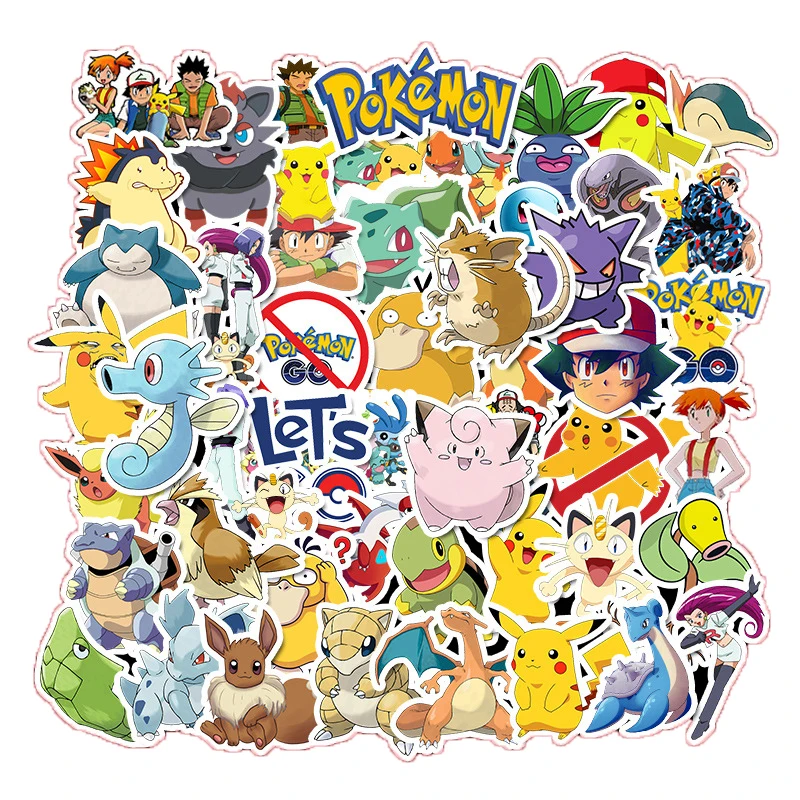 

10/50pcs Pokemon Pikachu Anime Stickers Cartoon Kawaii Waterproof Stikers Skateboard Bicycle Guitar Laptop Kids Stiker Toys