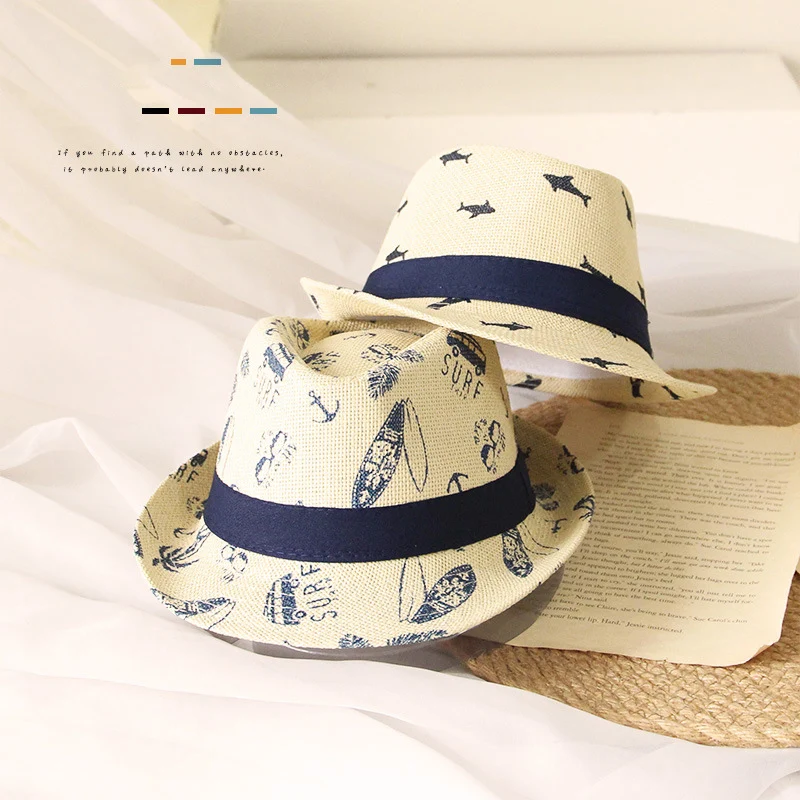 

Summer Beach Sun Hat Children'S Straw Hat Boys Weave Breathable Kids Jazz Straw Cap Boys Panama Cowboy Hat Sombrero Infant