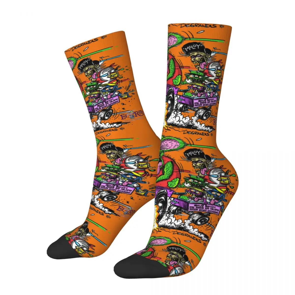 

Hip Hop Vintage Driving A Car Crazy Men's compression Socks Unisex Tales of the Rat Fink John Goodman Pattern Printed Crew Sock