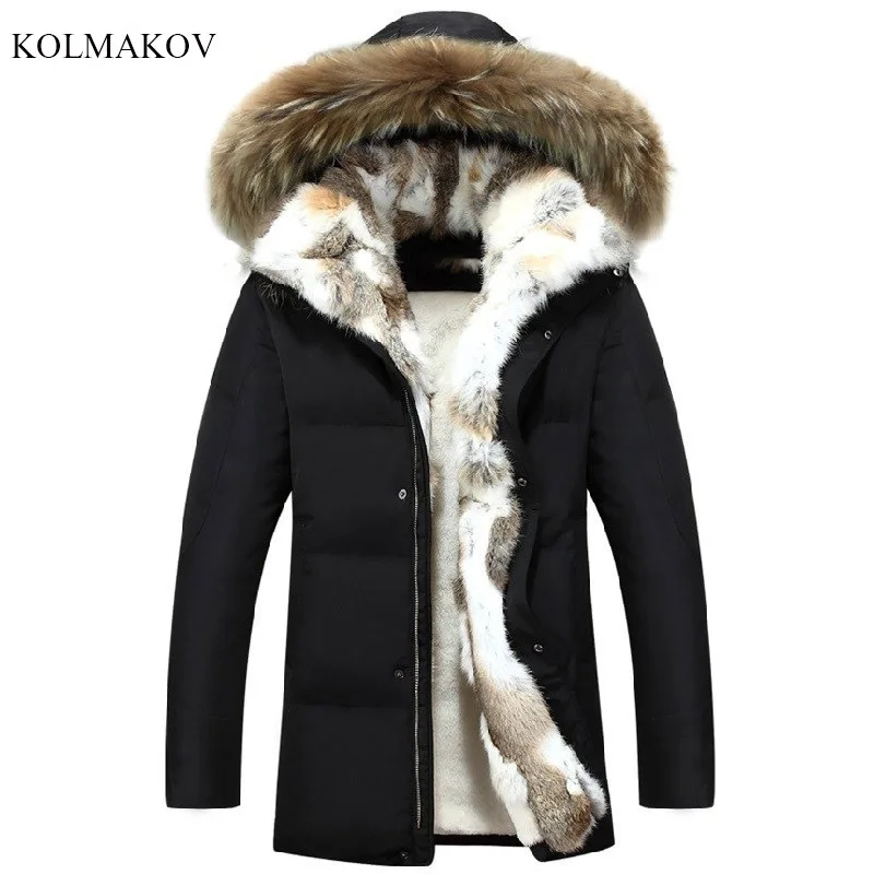 2021 new arrival winter jackets mens rabbit fur collar 80% white duck down hooded jackets men,plus-size S-5XL