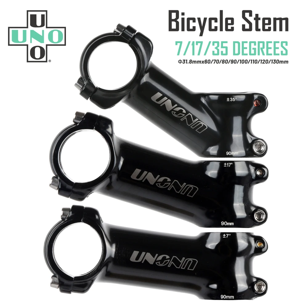 

UNO Ultralight Light Black Stems Bike 7 17 35 Degree MTB Road Stem Fork 28.6 31.8mm 60/70/80/90/100/110/120/130mm Bicycle Riser