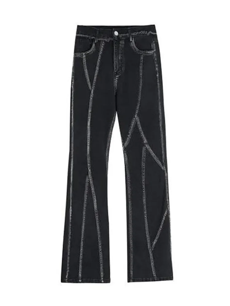 

Женские винтажные джинсы в стиле Харадзюку, черные брюки-клеш с высокой талией, облегающие брюки с широкими штанинами в готическом стиле, ул...