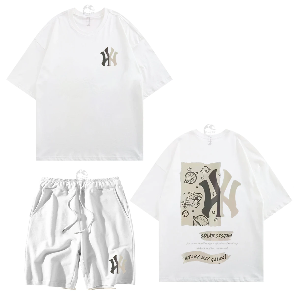 Summer Men's Sports T-shirt Shorts 2-piece Set Cotton High-quality Fashion Tide Brand Pattern Printed Ioose Men's Street Casual