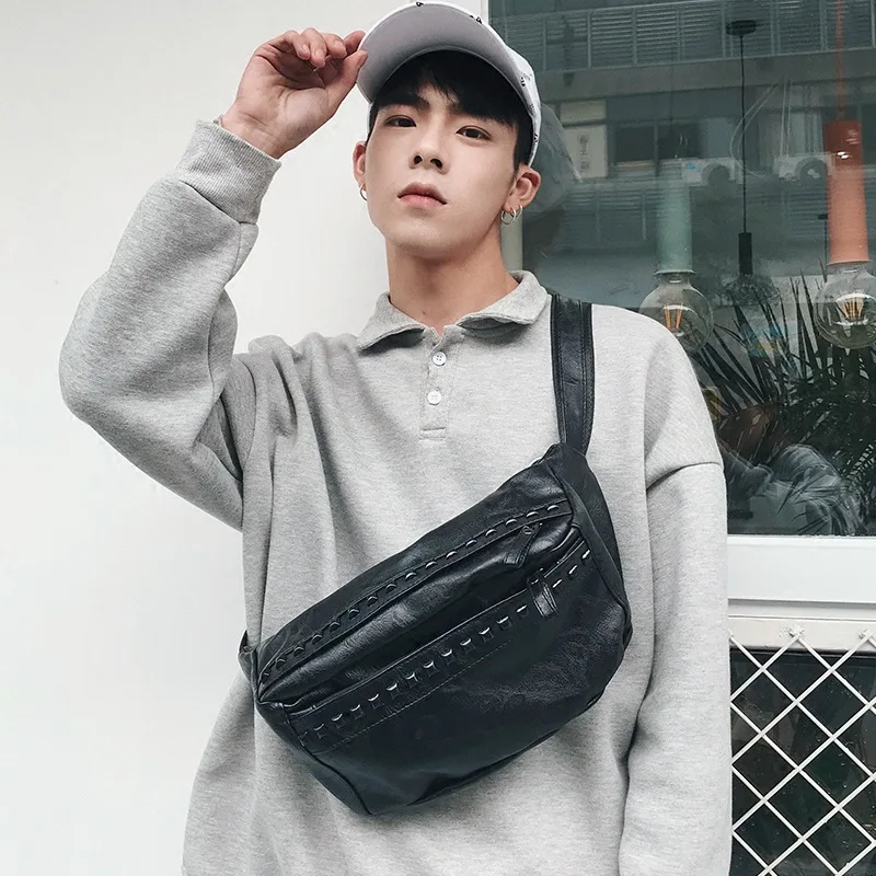 Fashion Rivet Chest Bag For Men Large Capacity Crossbody Bag Vintage Male Travel Shoulder Bag Daypack Sling Bag