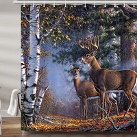 deer shower curtain rustic cabin hunting fall forest animal fabric shower curtains set country elk farmhouse bathroom curtain