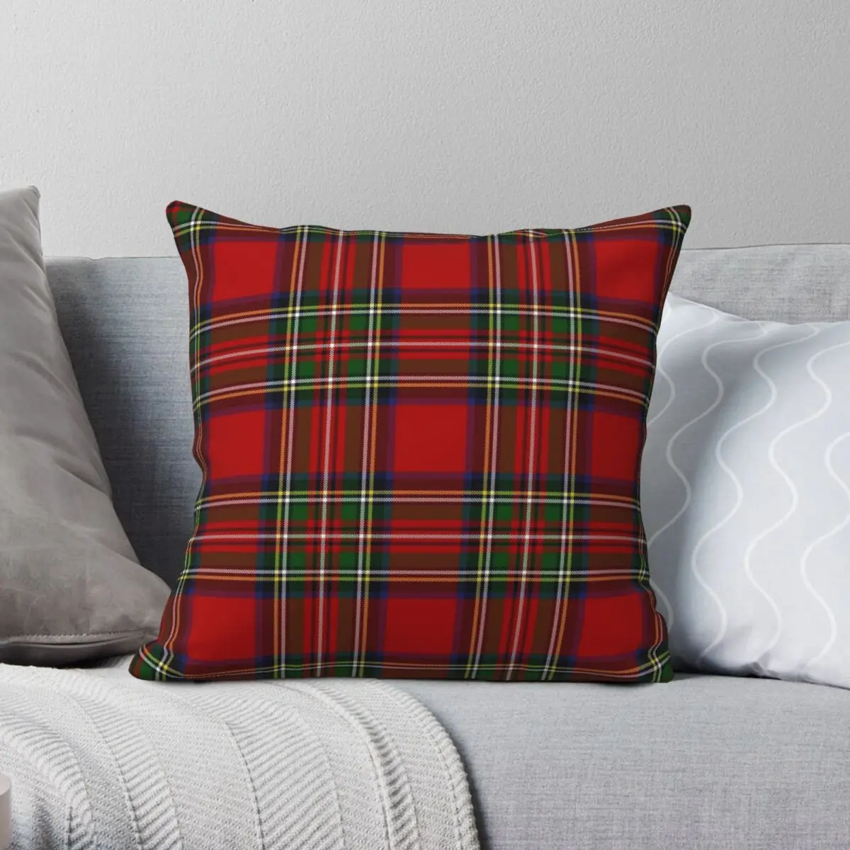 

Royal Stewart Tartan Plaid Pillowcase Polyester Linen Velvet Pattern Zip Decor Home Cushion Cover