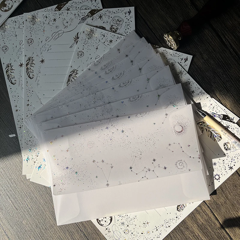 Cena 20 Sztuk/partia Starry Sky Koperta Europejskiej Przezroczyste Dla Biznesu Urodziny Wesele Zaproszenie Lakmusowe Karty Papieru Prezent Wiadomość