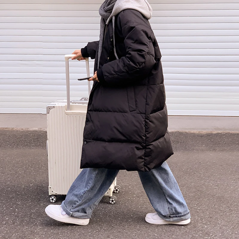 Winter Long Down Jacket Men Warm Fashion Oversized Hooded Long Coat Men Korean Loose Thick Jackets Overcoat Mens Parker M-2XL