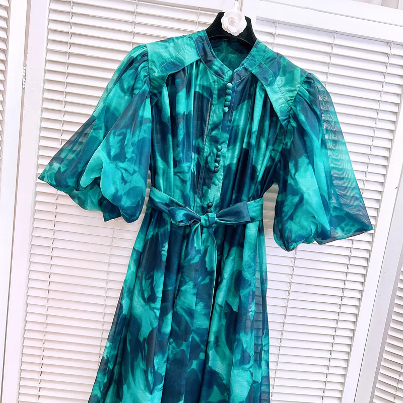 [zoci] Женское однобортное платье с круглым вырезом и принтом South Oil Beach Resort