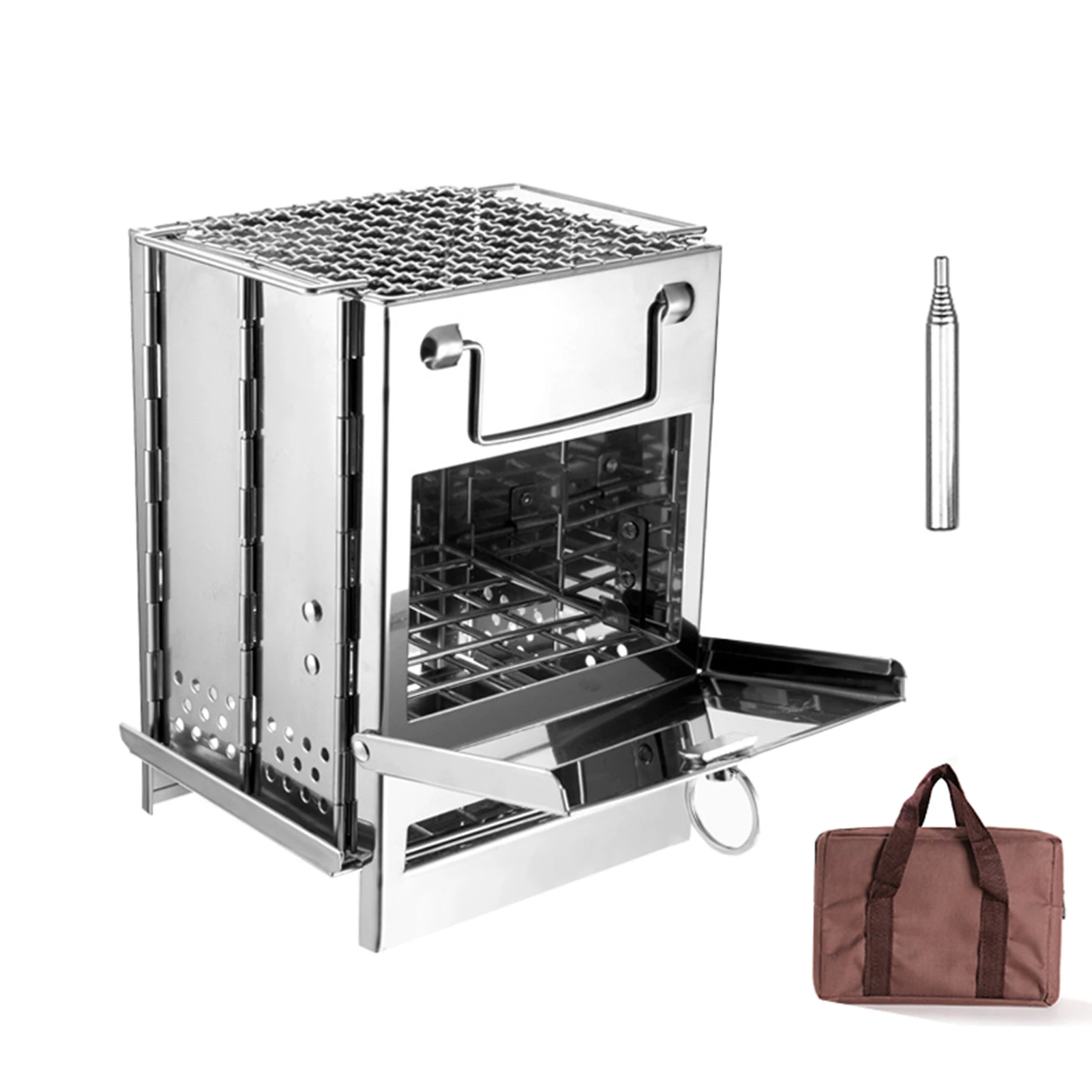 

Folding Wood Burning Stove Blowpipe Kit Mini BBQ Grill with Carry Bag for Backpacking Hiking Camping Cooking