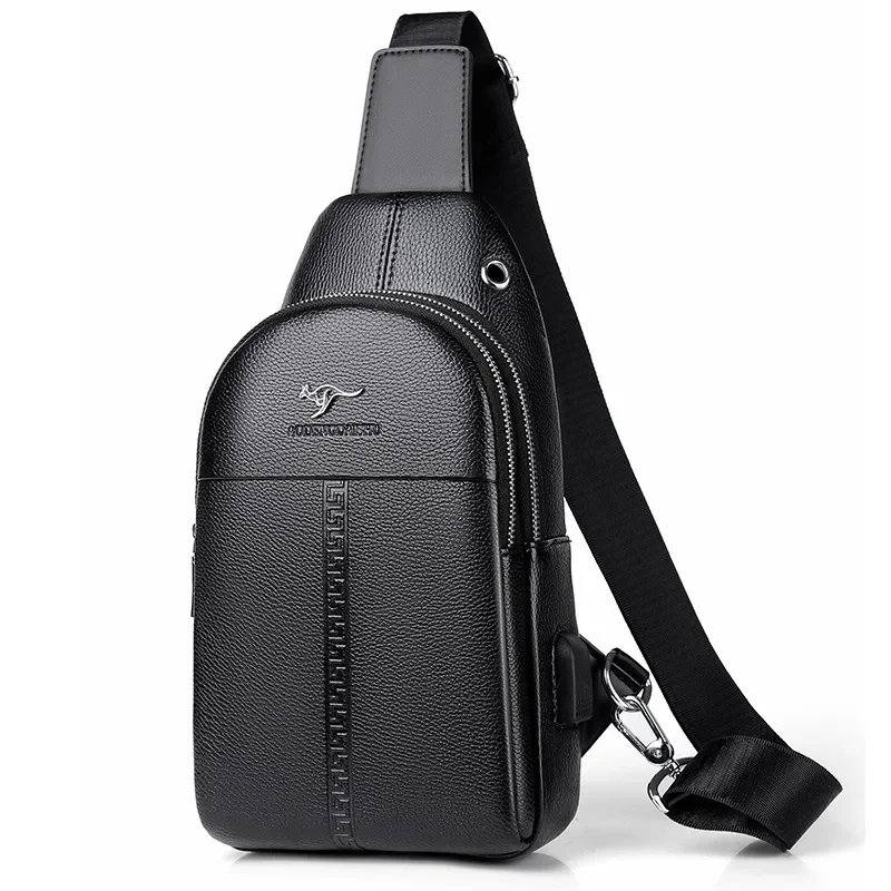 

2023 New Men's Bags Fashion Chest Bag Shoulder Bag Husband Luxury Double Zipper Crossbody Bag Premium PU Leather Messenger Bag