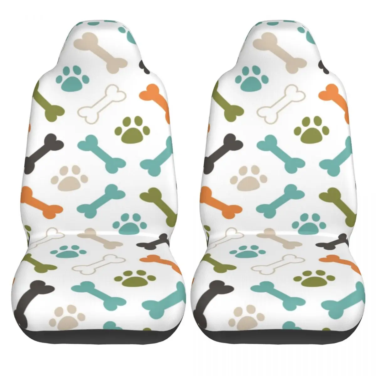 

2 Pcs Car Covers Seat Universal Interior Auto Seat Cover Colored Cat Paw Dog Footprint And Bones Pattern