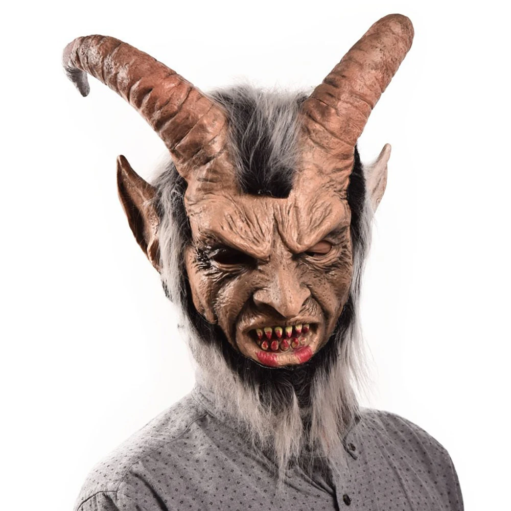 

Halloween Demon Latex Mask Cosplay Lucifer Full Face Mask Horror Demon Helmet Antelope Headdress Party Costume Props