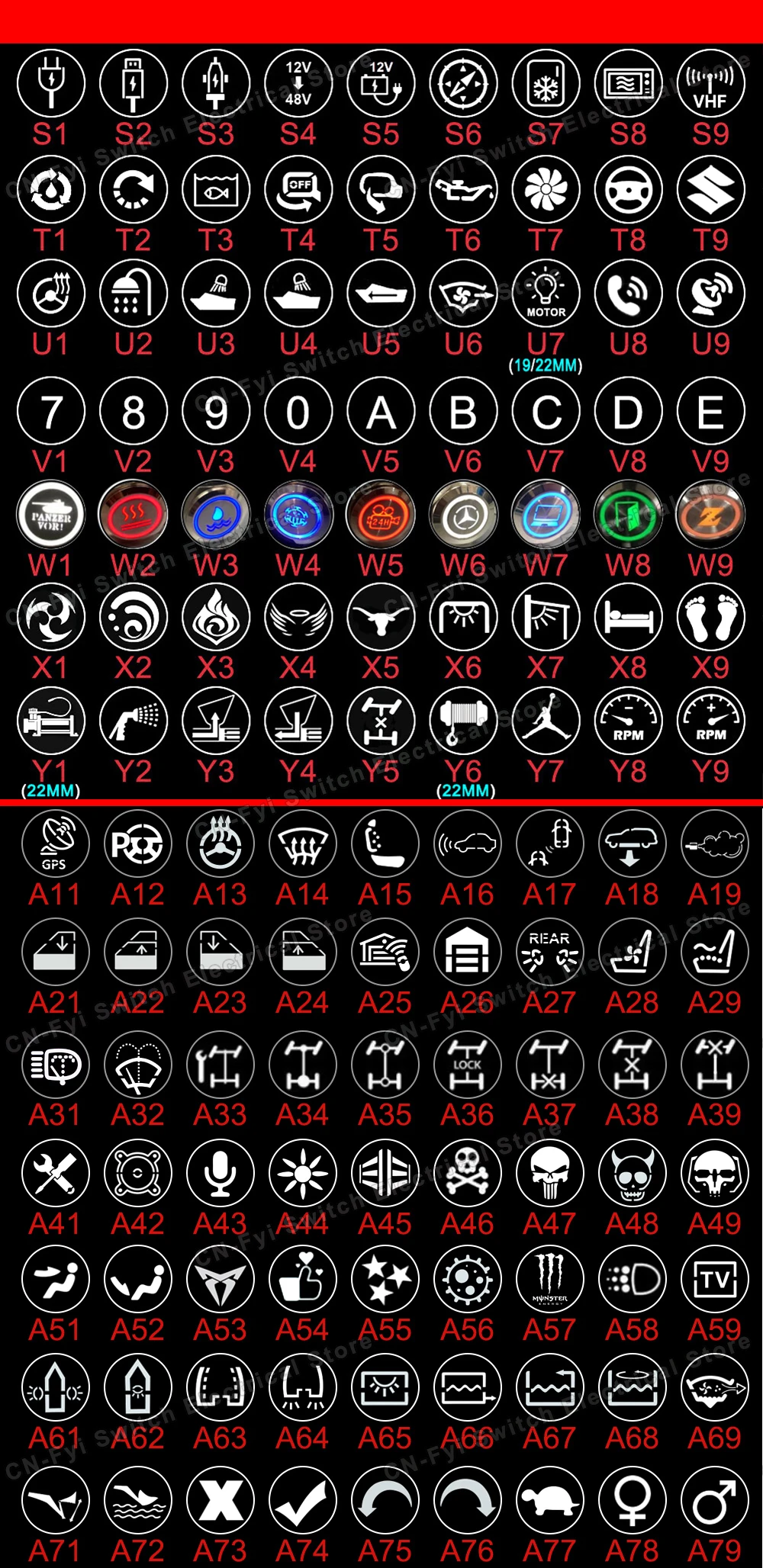 

Двухцветный металлический кнопочный переключатель FENGYIELE 16/19/22 мм 12В 7 шт.