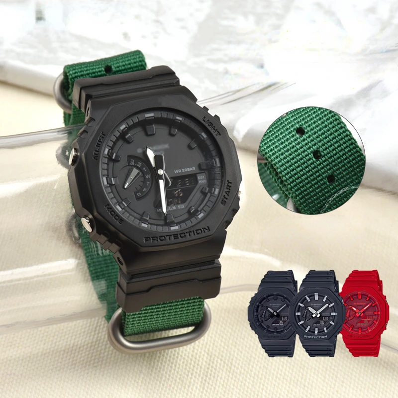 Ремешок для часов Casio Ga-2100 черный нейлоновый ремешок 1 A1 восьмиугольный из дуба |