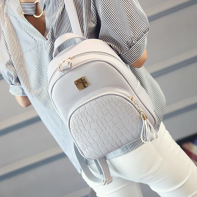 

Tassel Small Schoolbag Teenager Female Backpack Pack School Solid Preppy Leather Women 2022 Travel Backpack Style Girls For