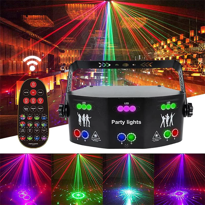 15 EYE RGB DJ Disco Laser Beam Light Projector LED Remote Sound Strobe Stage Light Wedding Xmas Holiday Halloween Party Lamp