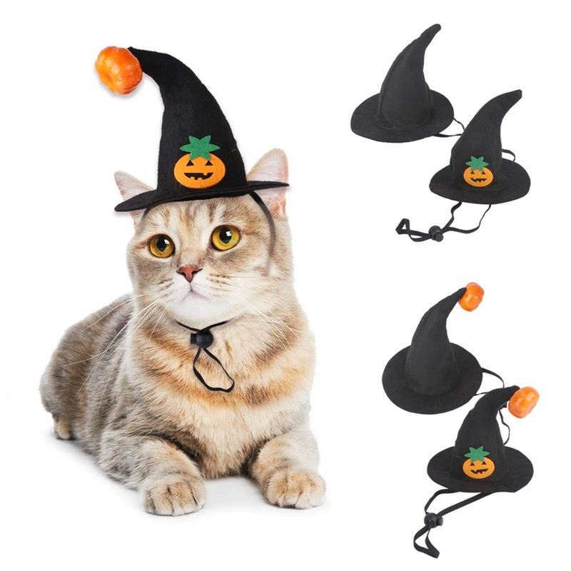 

Halloween Pet Hats Adjustable Cute Pet Witch Hat Cosplay Witch Hat With Pumpkin Ornaments Halloween Pet Costume For Cats Dogs