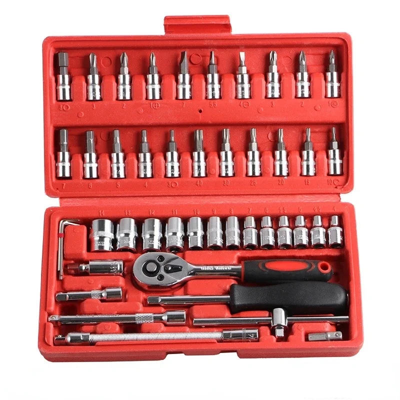 

Auto Repair Tool Set 46 Sets of Manual Hardware Tool Set Machine Repair Socket Wrench Auto Maintenance Tool