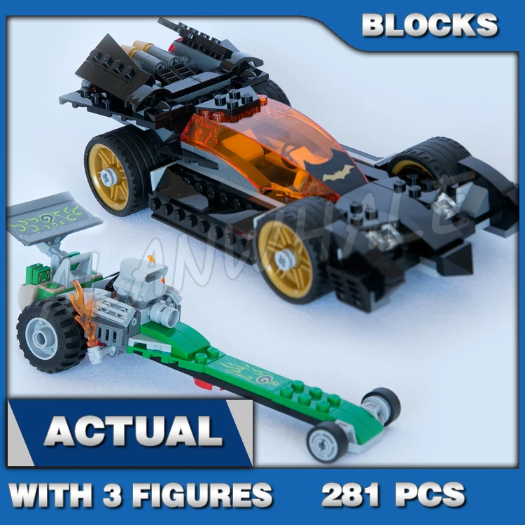 

281pcs Super Fighter The Riddler Chase Batmobile Dragster Flash Gotham 10227 Building Blocks Set Compatible With Model