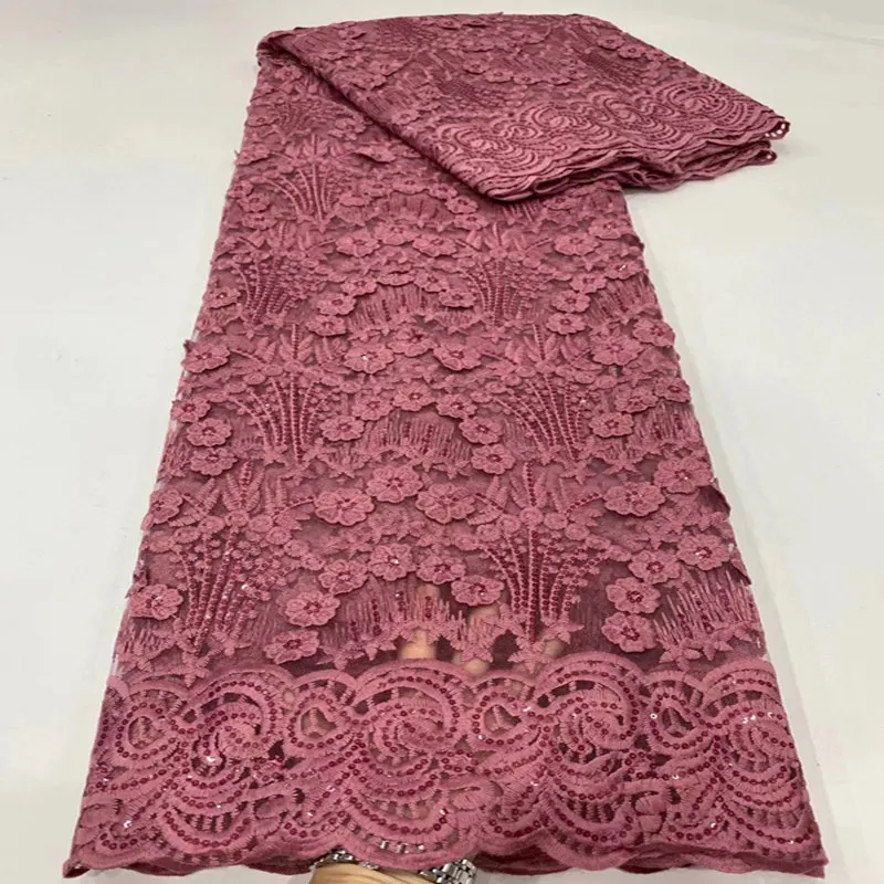 

2022 Decorative Flowers By The Yard African Lace Fabric Net Lace With Sequins High Quality Nigerian For Wedding Dress JDPN62