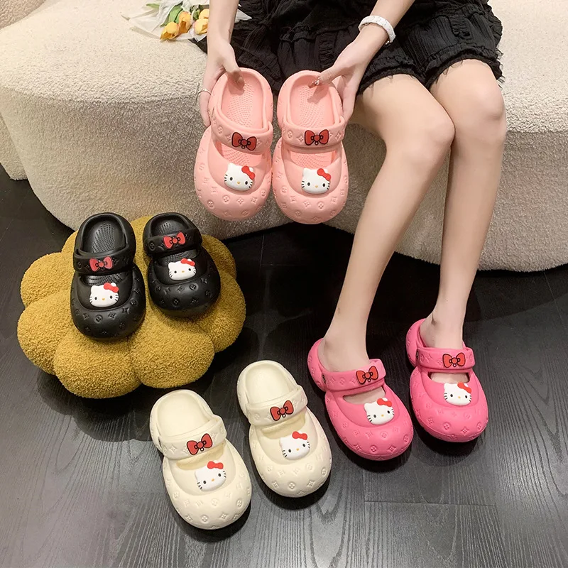 

Cartoon Hello Kittys Slippers Kawaii Sanrioes Students Outside Sandals Eva Shoes Women Soft Beach Thick Soled Platform Crocss