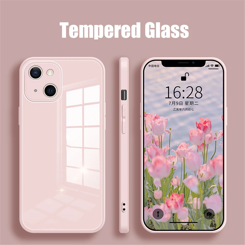 Квадратный чехол для iPhone 13 11 12 Pro Max XS XR Mini X 7 8 Plus SE 2020 из закаленного стекла - купить