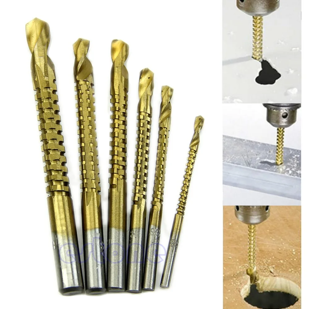 

6pcs Titanium Coated High Speed Steel Drill Bit Electric Drill Hemp Flowers High Hardness Resistance of High Speed