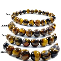 100 real natural tiger eyes bracelet men women 468101214mm stone braclet beaded gift for lover charm accessories pulseras