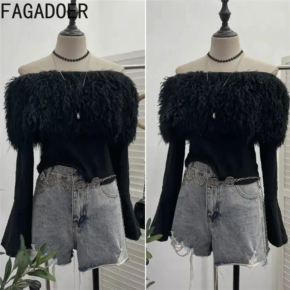 FAGADOER элегантная меховая футболка с кисточками женская сексуальная открытыми