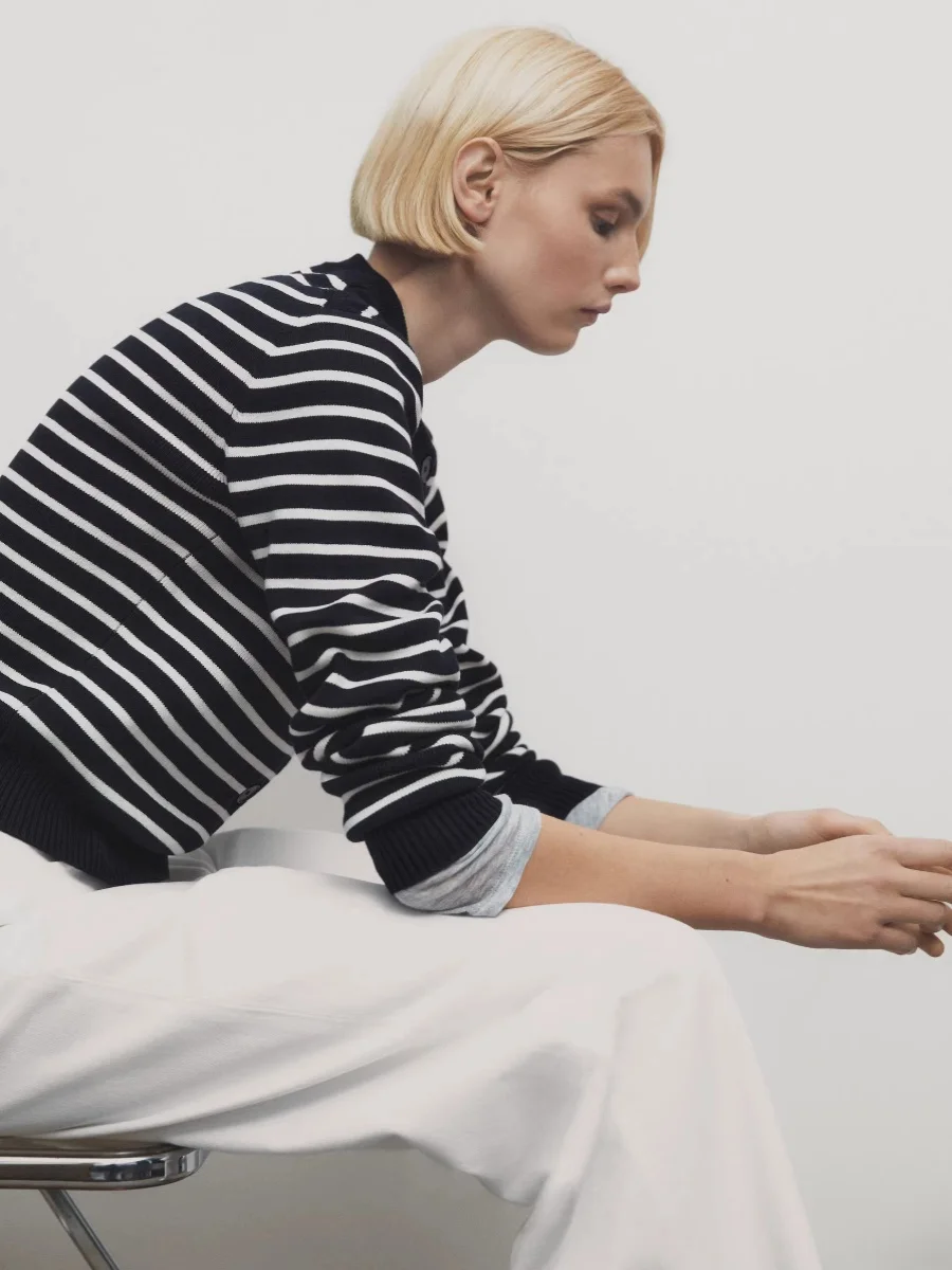 MD Женская одежда Повседневный пригородный свитер в полоску с темпераментом