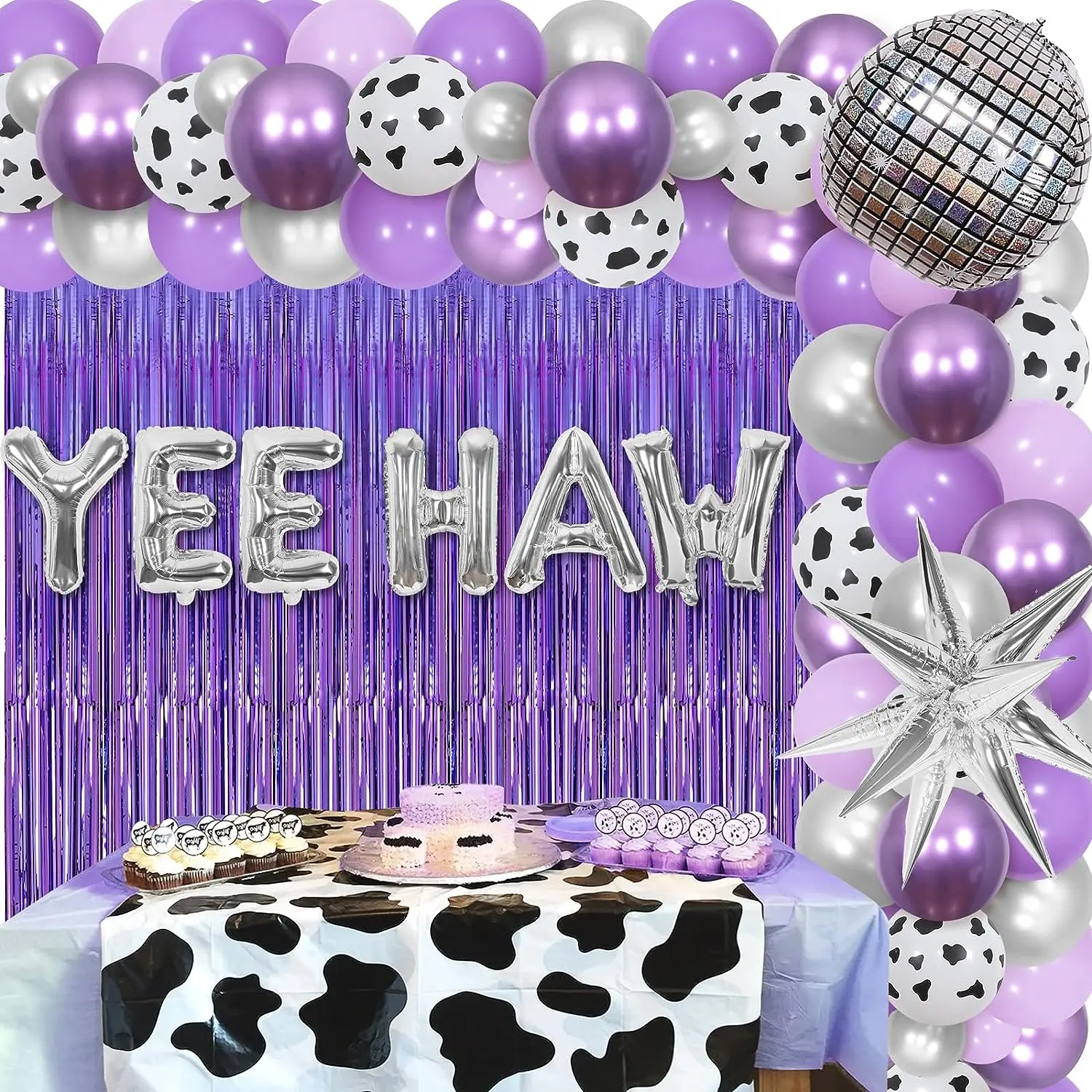 

Western Cowgirl Bachelorette Party Decoration Purple Yeehaw Balloon Garland Kit for Bridal Shower Nashville Disco Party Supplies