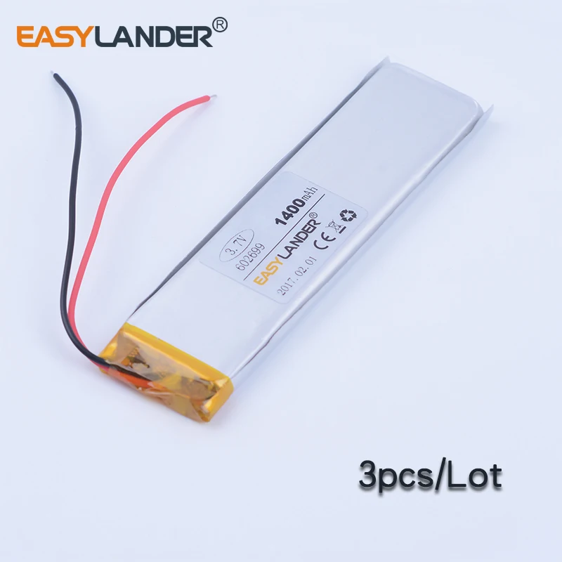 

3 шт./лот 602699 3,7 в 1400 мАч перезаряжаемый литий-полимерный литий-ионный аккумулятор для светодиодной подсветки, динамика, игрушек, видеорегист...
