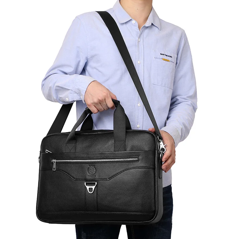Business Men Genuine Leather Briefcase Simple Cowhide Shoulder Bag Large Capacity Handbag 16-Inch Laptop Bag For Male