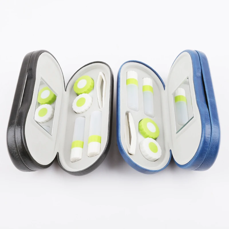 

Double Interlayer With Mirror Metal Lens Case For Kit Box Dual Purpose Lentes De Contacto New Leather Reading Glasses Case
