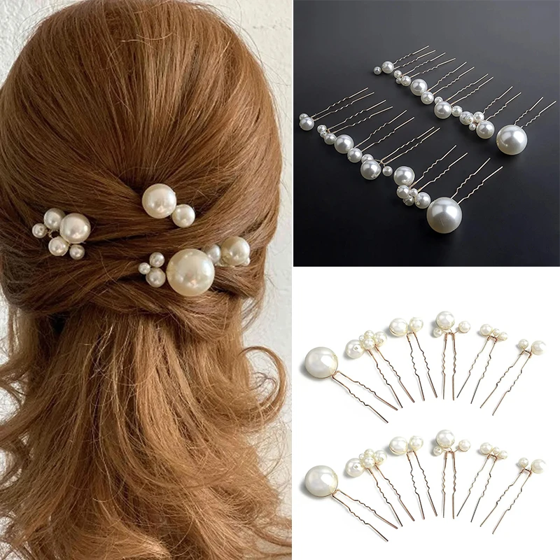 

12pcs/set Flower Crystal Pearl Hair Sticks Women Wedding Bridal Hair Pins Clips U Shaped Pins Hair Accessories for Women