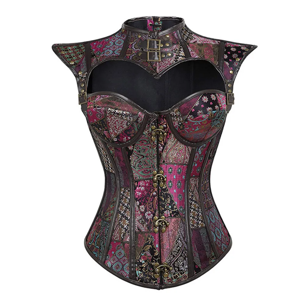 

Steampunk Corset With Cup Gothic Sexy Bustiers Burlesque Vintage Goth Clothing Overbust Bodice Halloween Costume