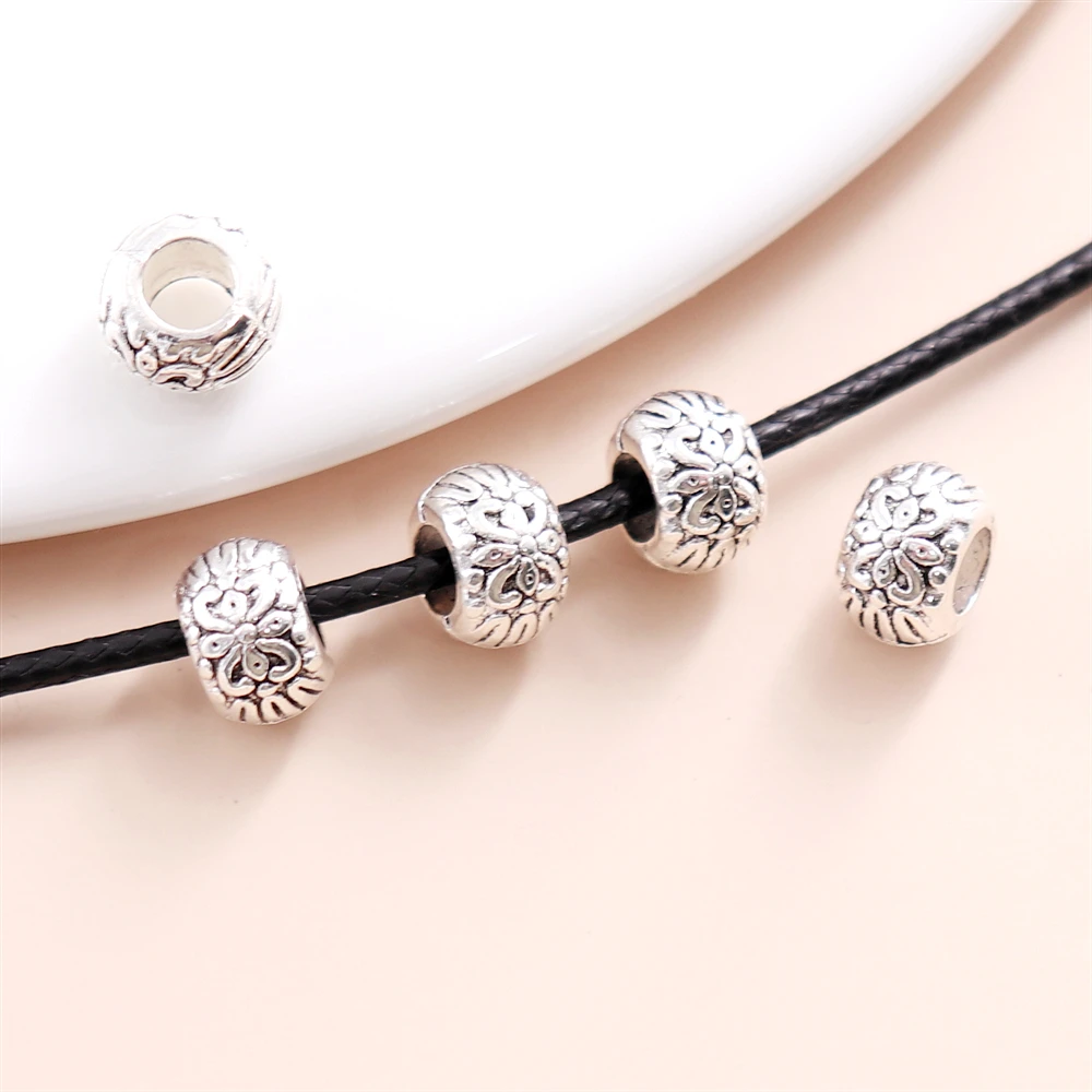 Wholesale Bulk 60PCS Vintage Silver Big Hole Beads Metal Accessories for Women's Pandora Charm Bracelet Jewelry Making | Украшения и